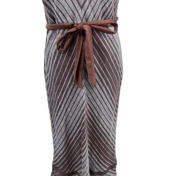 Sundance Allende Bias-cut Belted Dress Striped Linen Brown Gray Petite Size 10P - Picture 5 of 12